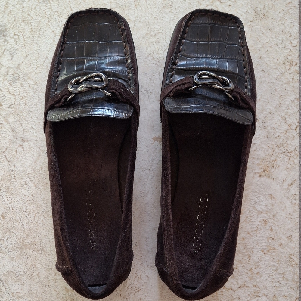 AEROSOLES  "Matter of Fact"  Brown Suede Leather Croc  Loafers - Size 7